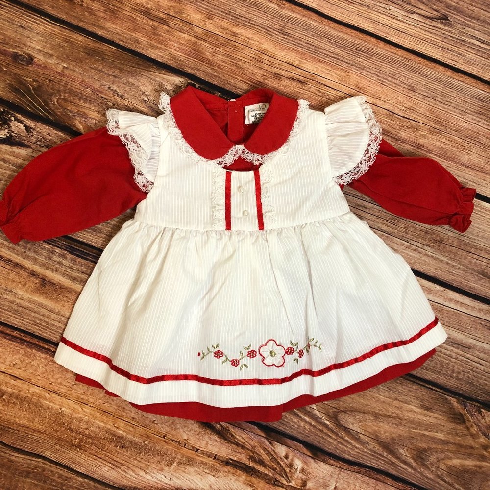 VINTAGE MAYFAIR RED PINAFORE APRON DRESS 12M